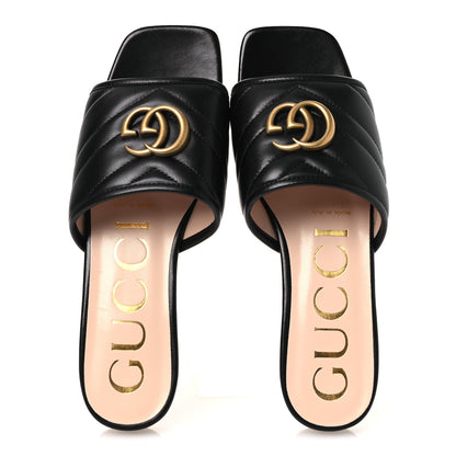 Gucci Nappa Matelasse GG Marmont Flat Slide Sandals 36.5 Black 2 of 11