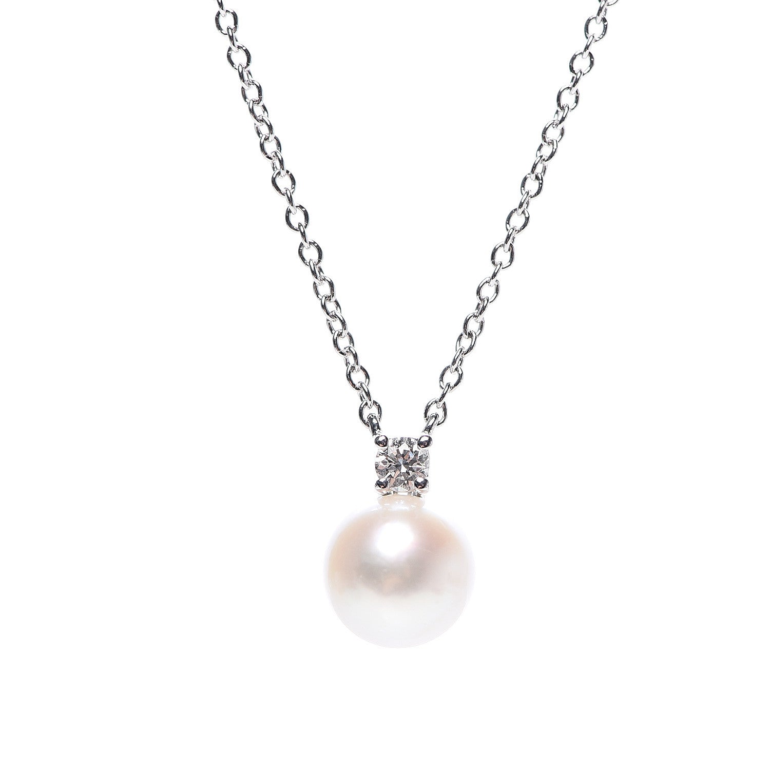 Tiffany 18K White Gold Pearl Diamond Freshwater Pearl 6.5-7mm Pendant Necklace 3 of 7