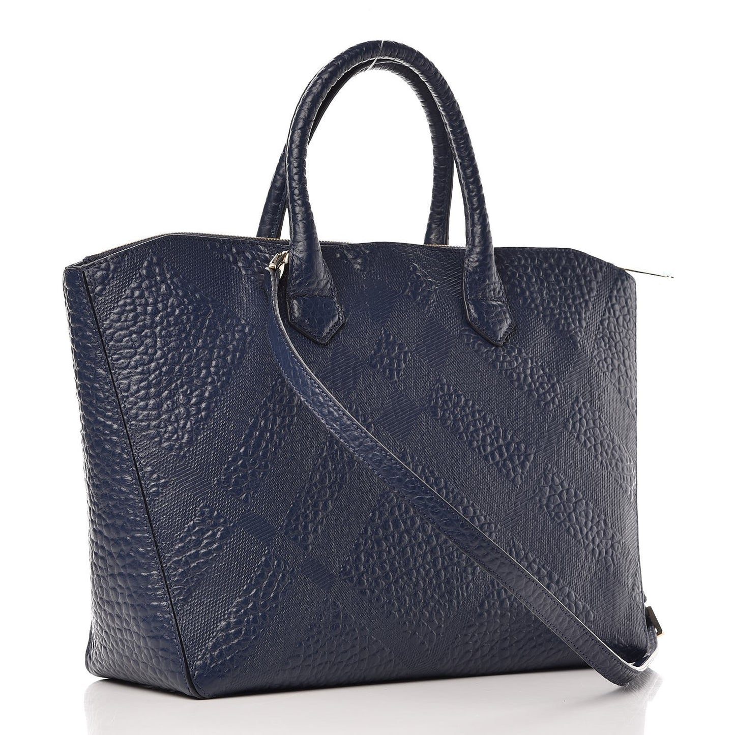 Heritage Grain Check Embossed Medium Dewsbury Tote Blue Carbon