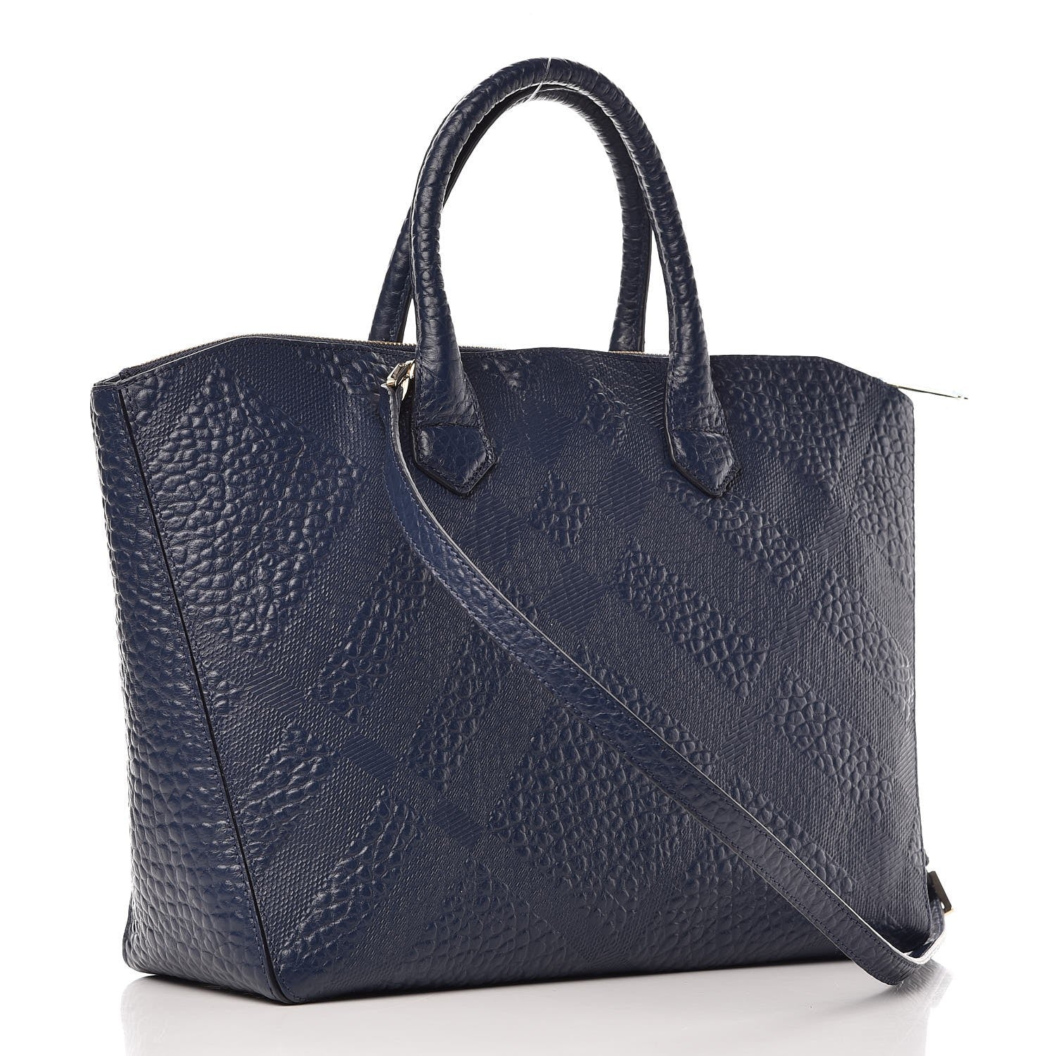 Burberry Heritage Grain Check Embossed Medium Dewsbury Tote Blue Carbon 3 of 10