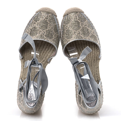 Gucci Lame GG Monogram Ankle Wrap Platform Espadrille Wedges 39 Silver Beige Light Grey 2 of 12