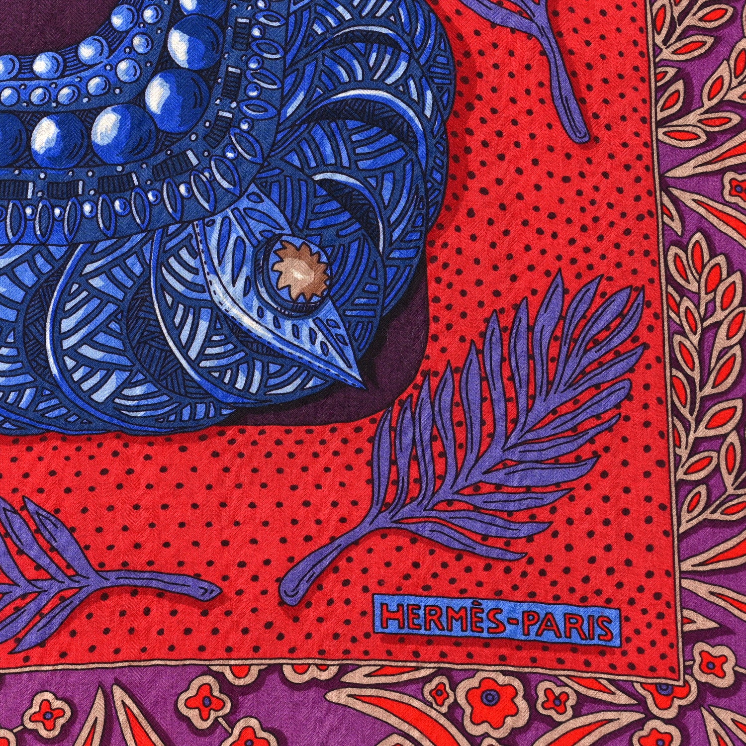 Hermes Cashmere Silk Zenobie Reine De Palmyre Shawl 140 Aubergine Bleu Dur Rouge 2 of 3