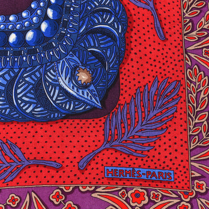 Hermes Cashmere Silk Zenobie Reine De Palmyre Shawl 140 Aubergine Bleu Dur Rouge 2 of 3