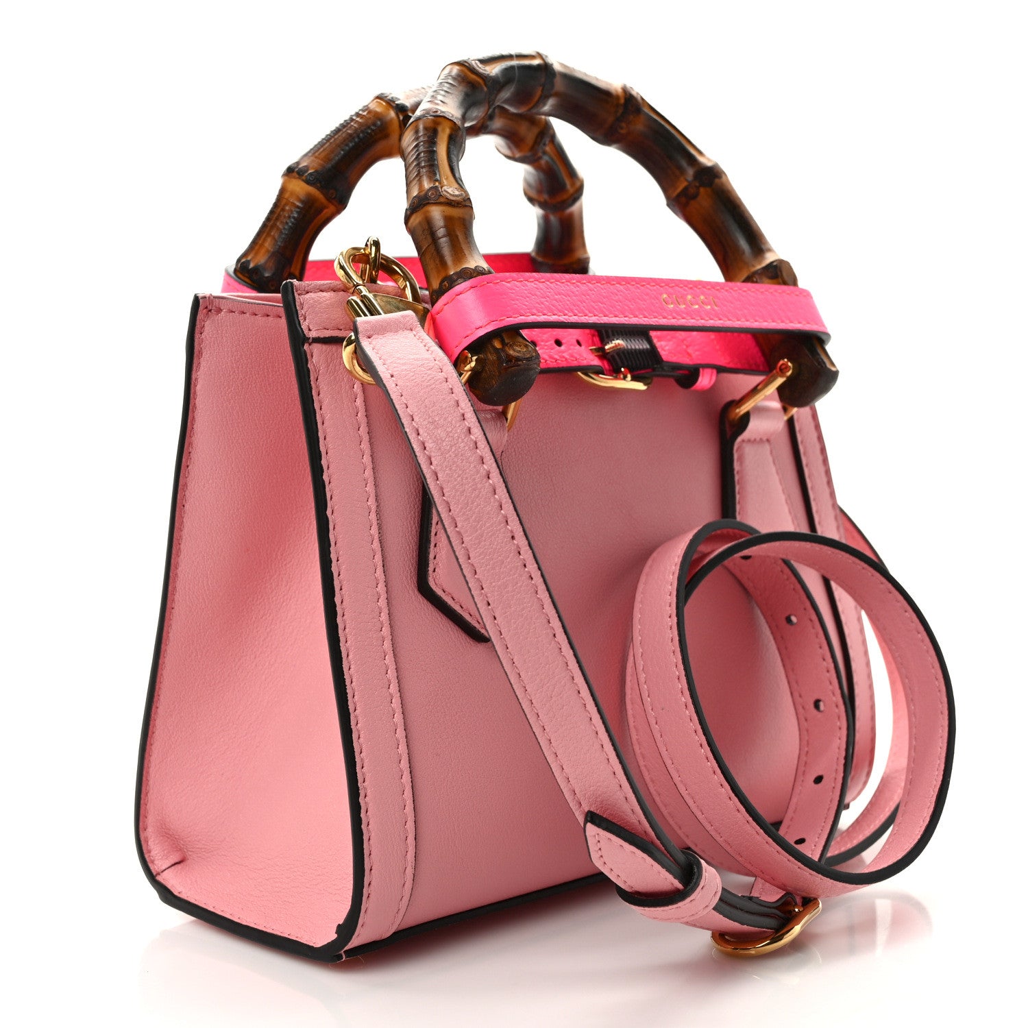 Gucci Wonka Grain Calfskin Mini Diana Tote Bag Wild Rose Fuxia Fluo 3 of 9