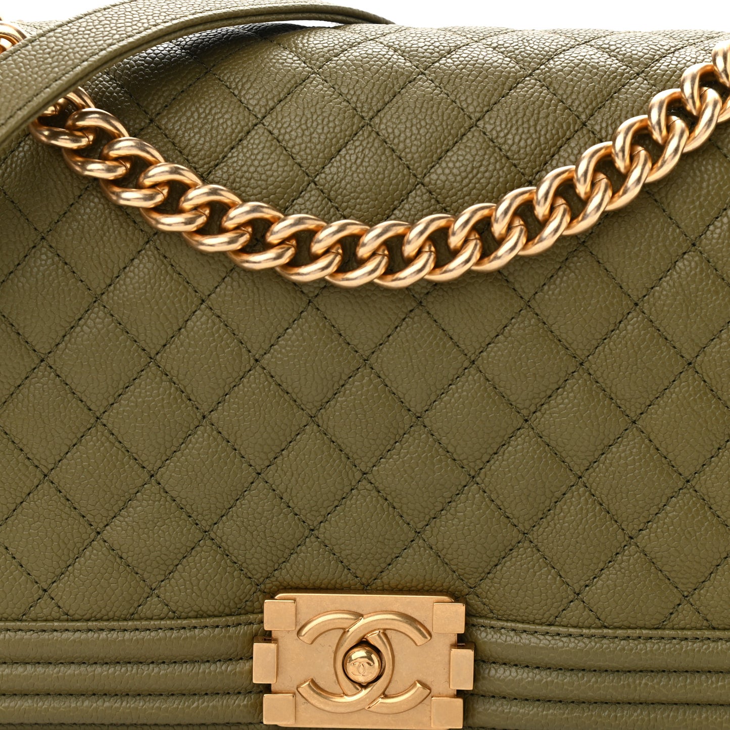 Caviar Quilted New Medium Boy Flap Khaki