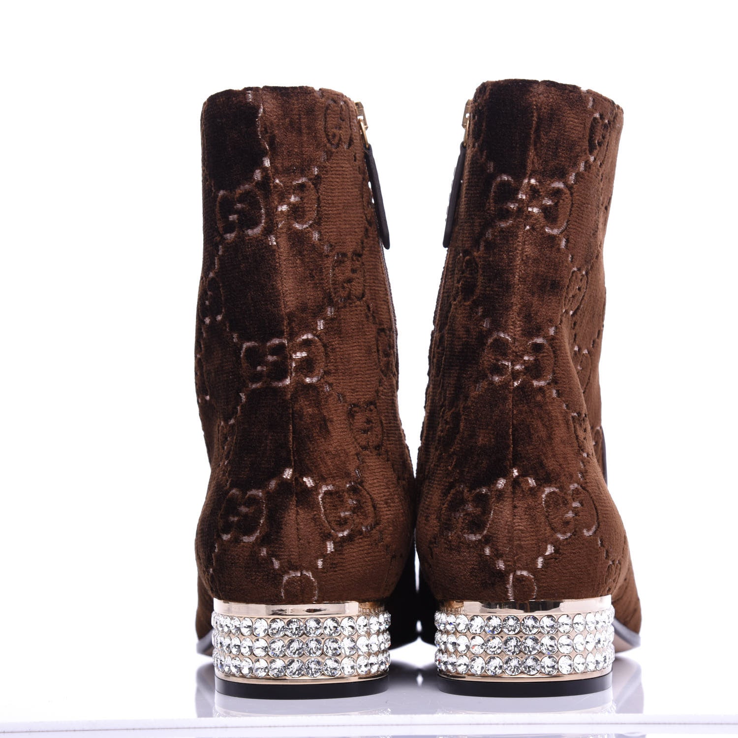 Gucci Velvet GG Monogram Crystal Horsebit Ankle Boots 38.5 Brown Vintage Cocoa 5 of 8