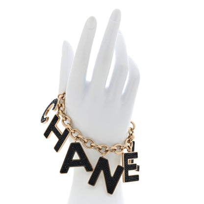 Chanel Crystal Logo Bracelet Black Gold 2 of 4