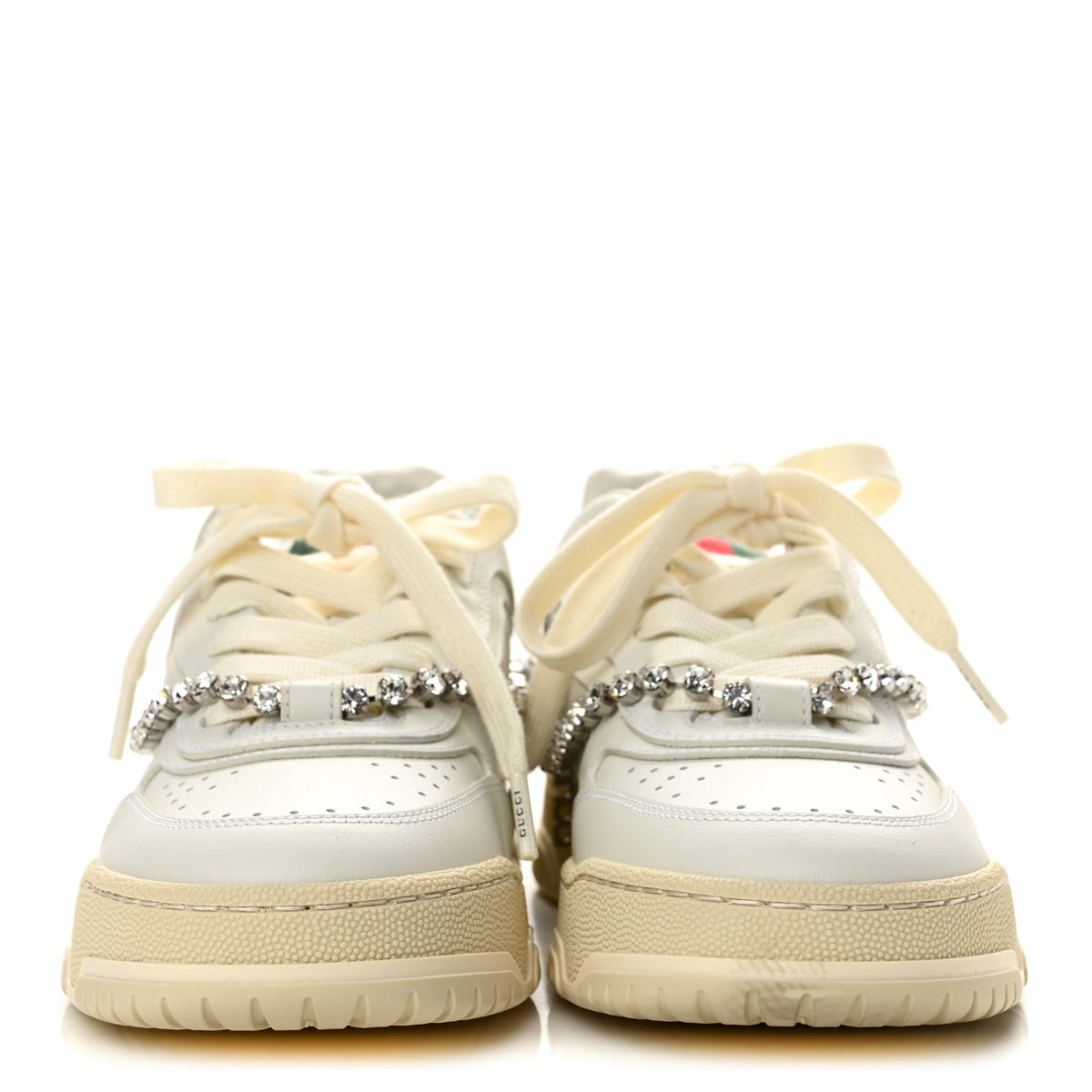 Calfskin Womens Re-Web Removable Crystal Sneakers 36 White