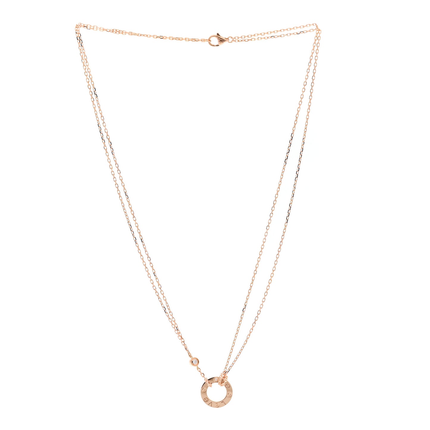 18K Pink Gold 2 Diamond LOVE Necklace