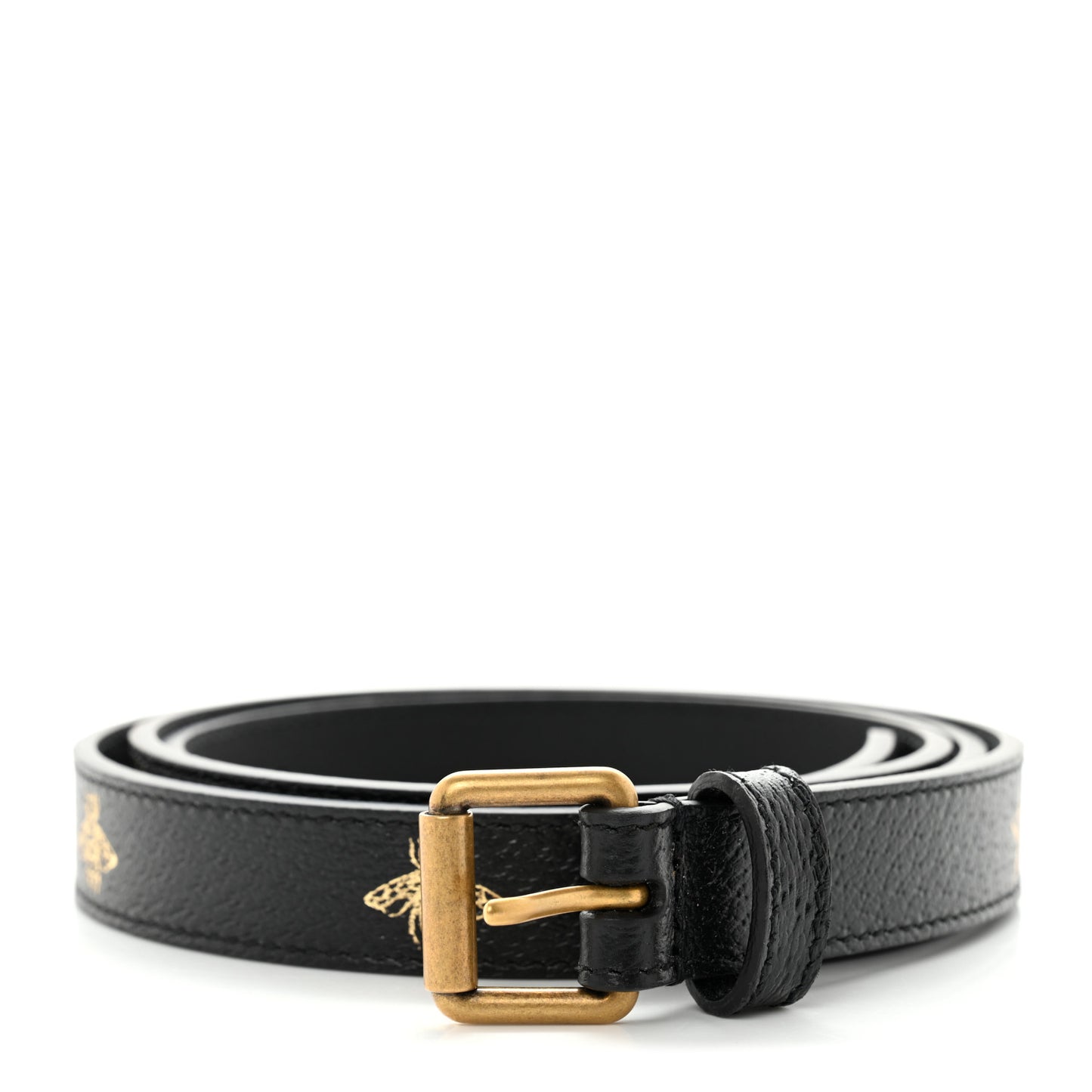 Textured Dollar Calfskin Bees And Stars Print Womens 20mm Belt 100 40 Black Gold