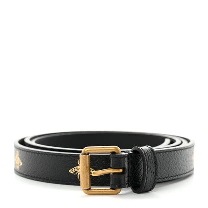 Gucci Textured Dollar Calfskin Bees And Stars Print Womens 20mm Belt 100 40 Black Gold 1 of 6