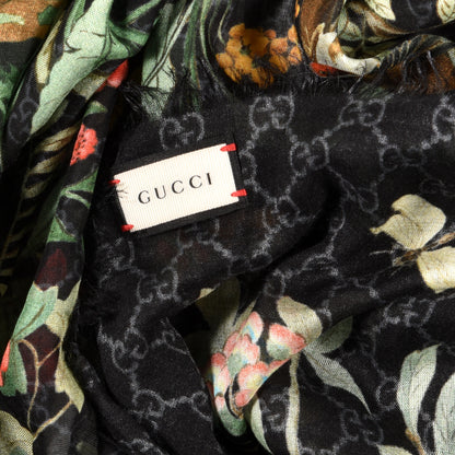 Gucci Modal Silk GG Monogram GG Tian Square Shawl Black Medium Grey 4 of 4
