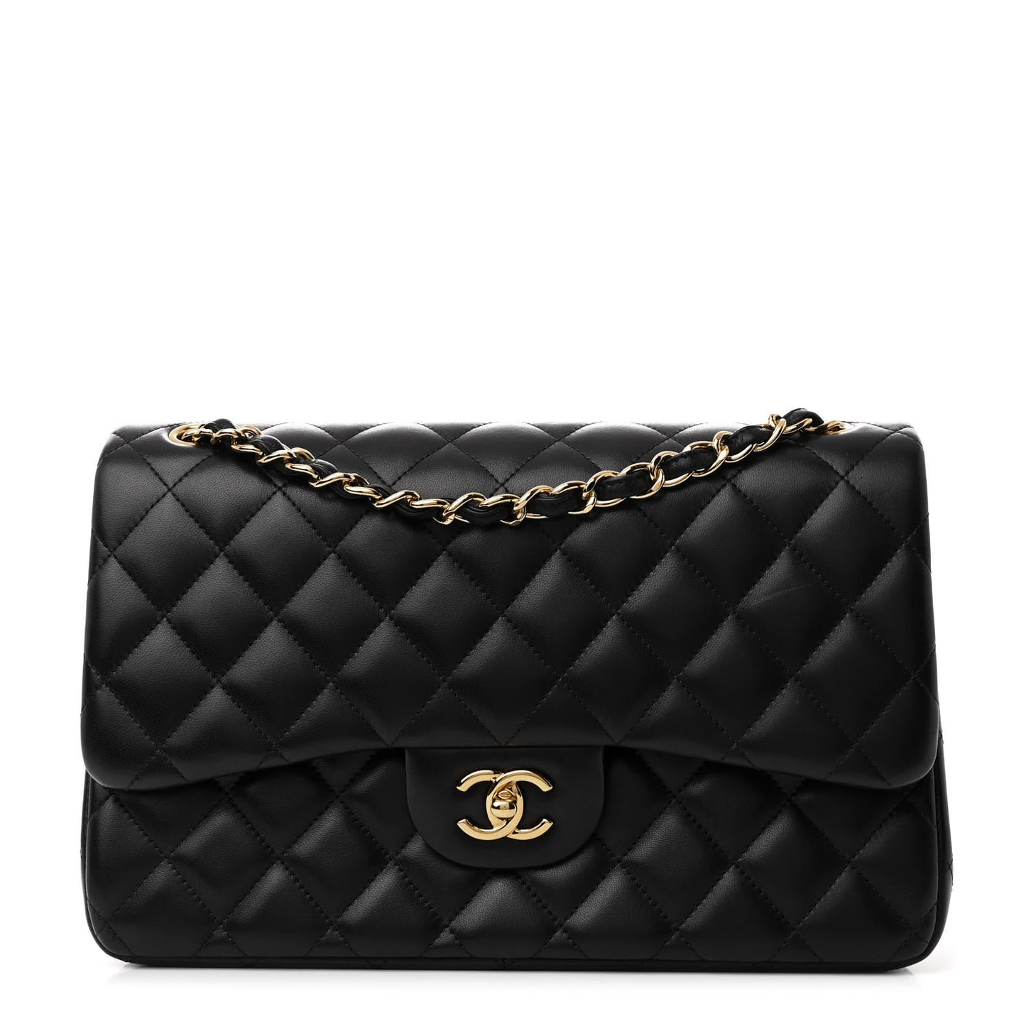 Lambskin Quilted Jumbo Double Flap Black