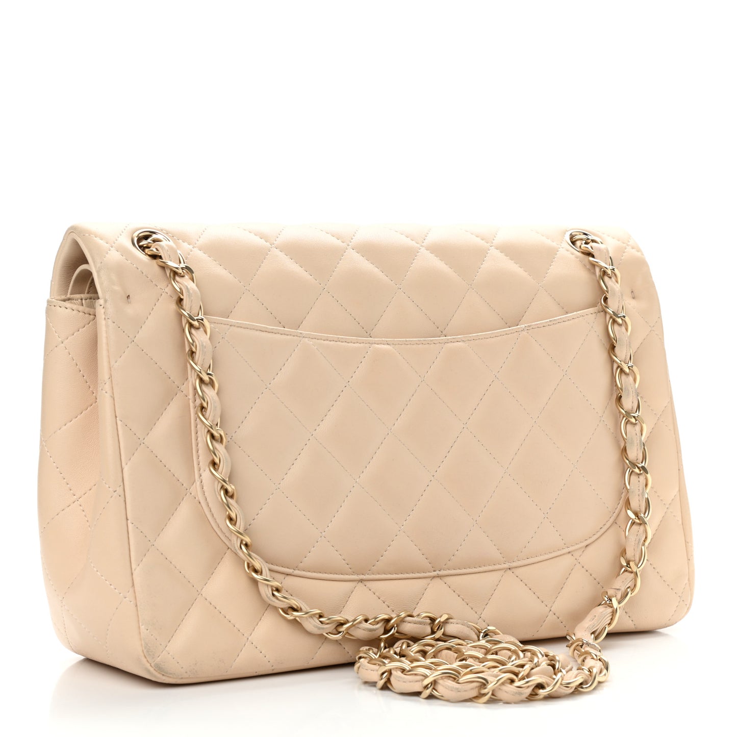 Lambskin Quilted Jumbo Double Flap Beige Clair