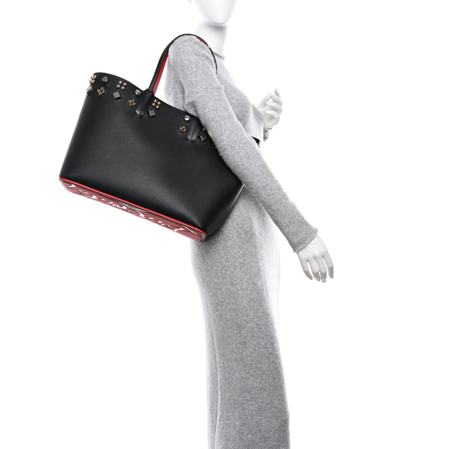Calfskin Empire Spike Studded East West Cabata Tote Black Gold