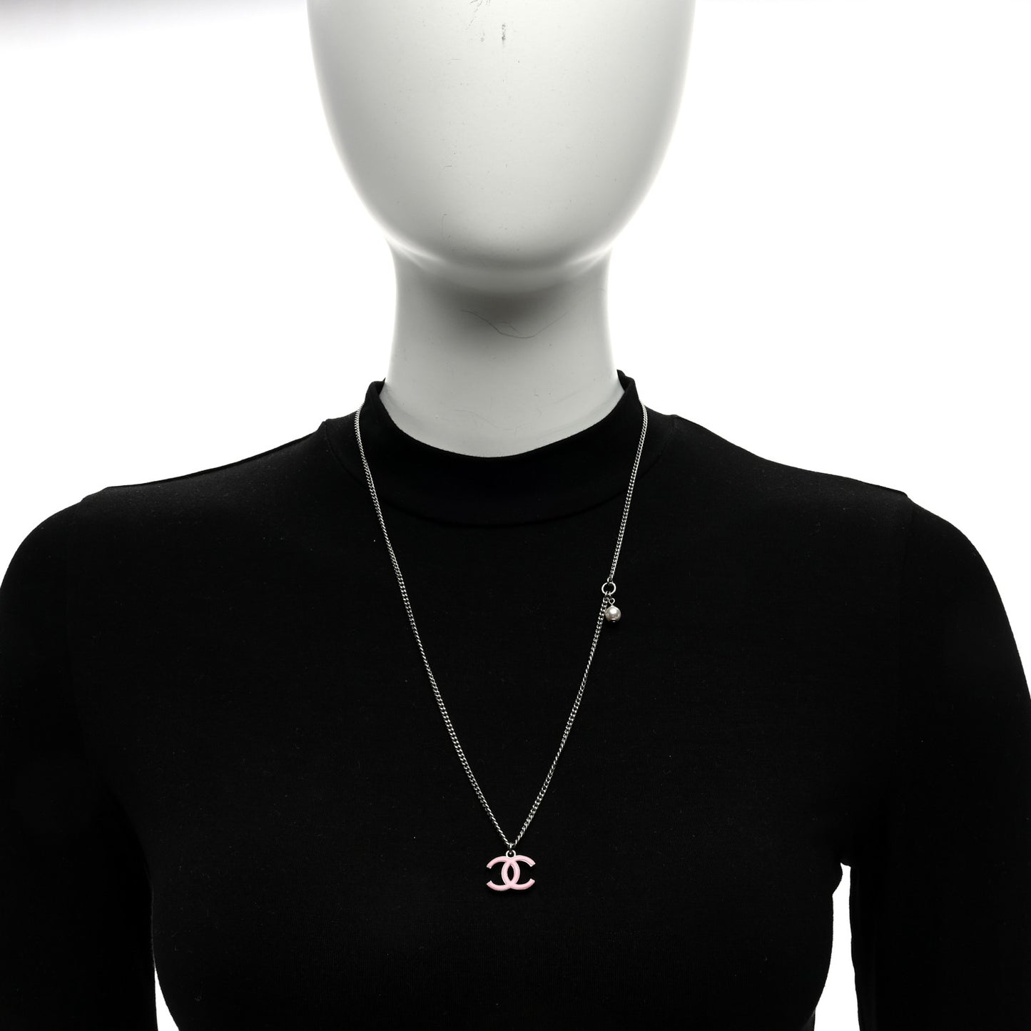 Crystal Pearl Enamel CC Pendant Necklace Pink Silver