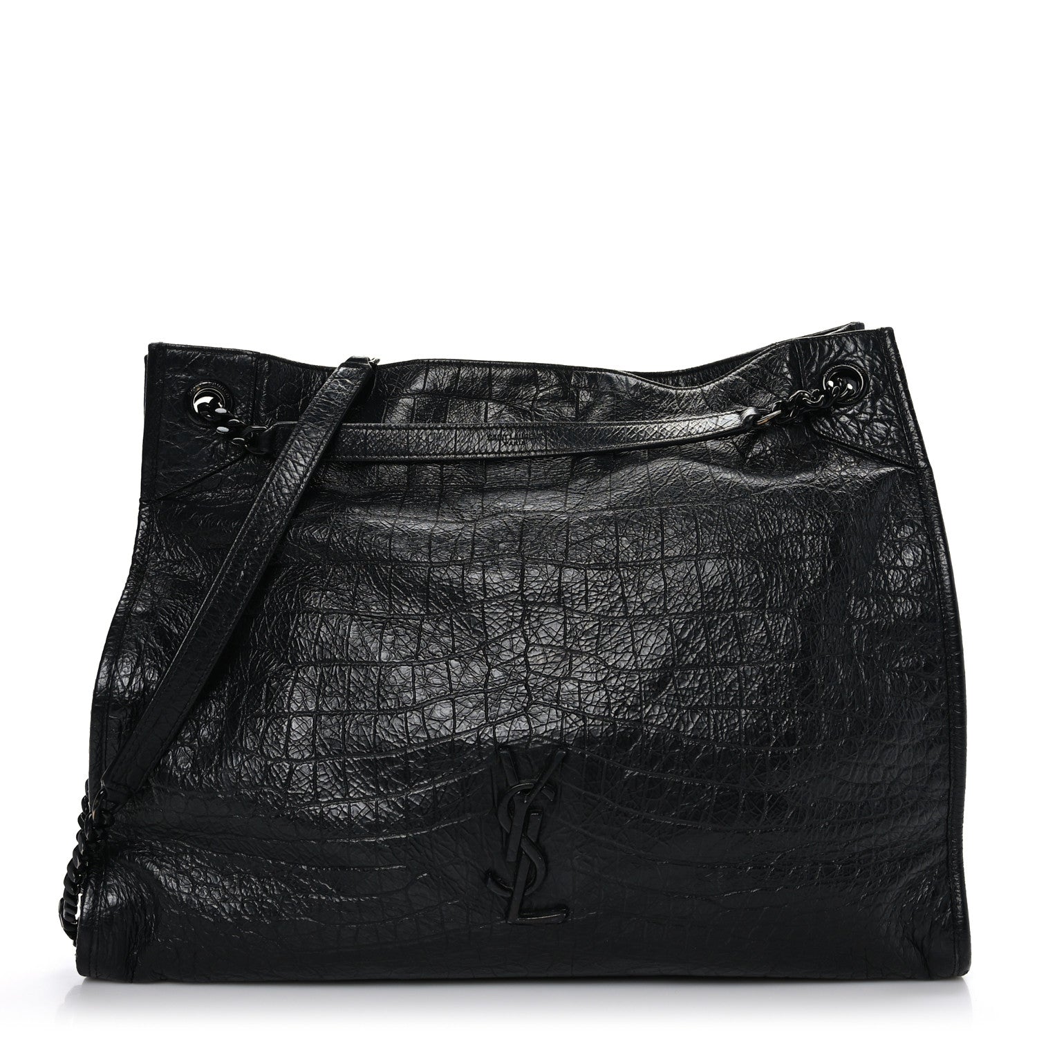 Saint Laurent Calfskin Crocodile Embossed Monogram Large Niki Shopping Bag Black 1 of 9