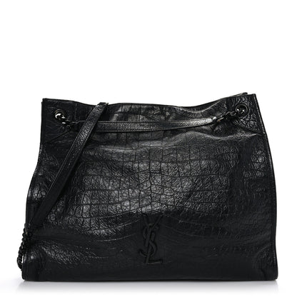 Saint Laurent Calfskin Crocodile Embossed Monogram Large Niki Shopping Bag Black 1 of 9