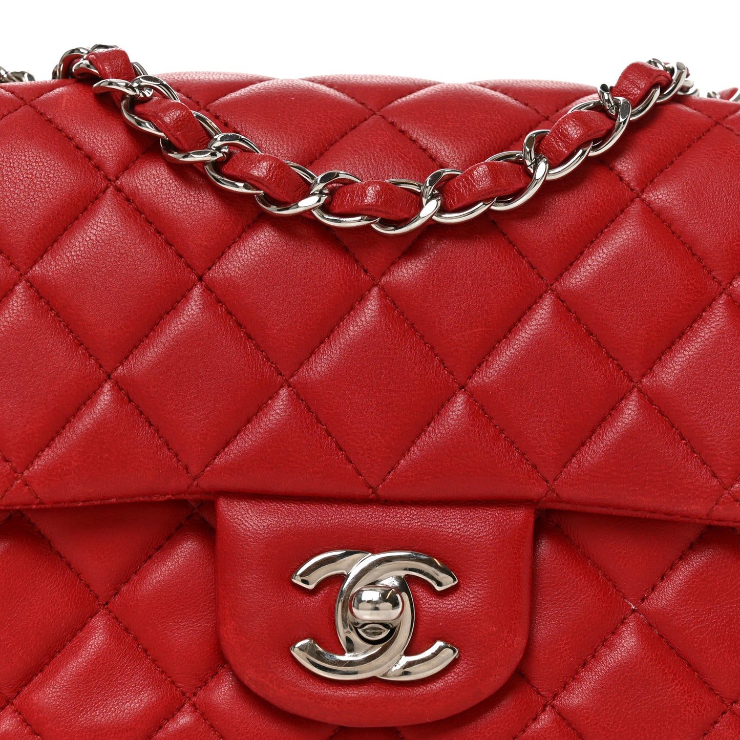 Lambskin Quilted Mini Square Flap Red