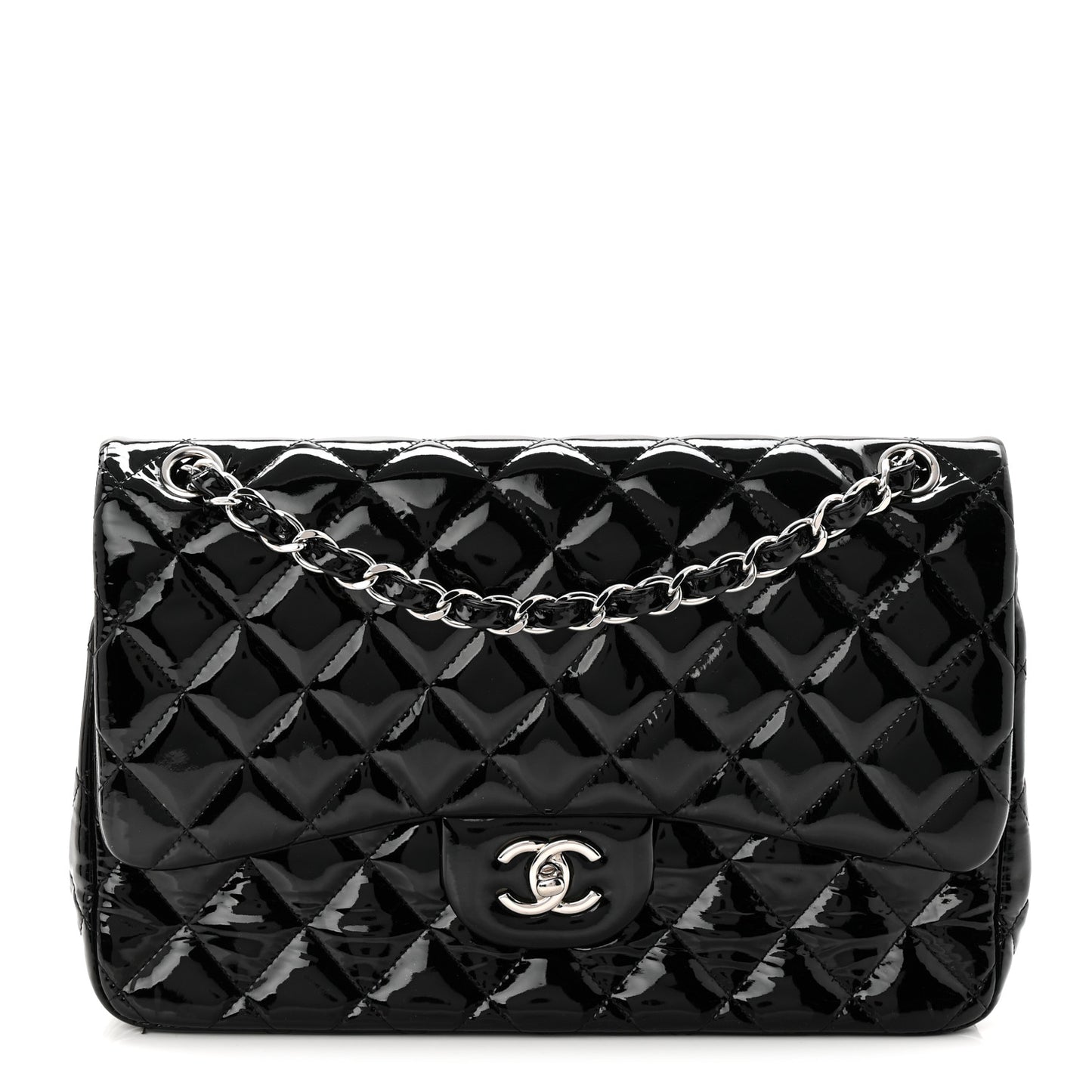 Patent Quilted Jumbo Double Flap Black