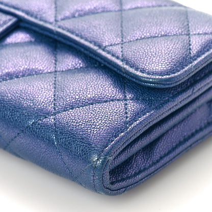 Chanel Iridescent Caviar Quilted Large Gusset Flap Wallet Dark Blue 9 of 11