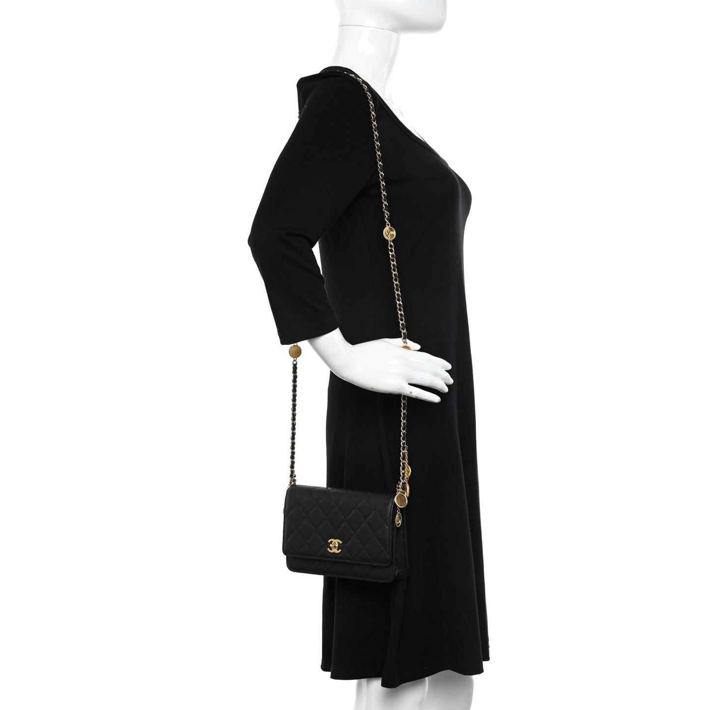 Caviar Quilted Medallion Wallet on Chain WOC Black