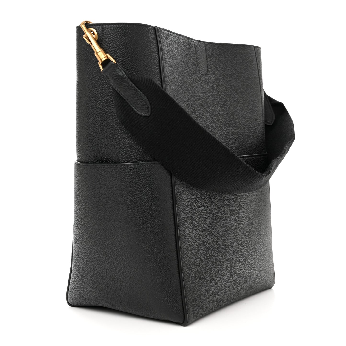 Soft Grained Calfskin Sangle Bucket Bag Black