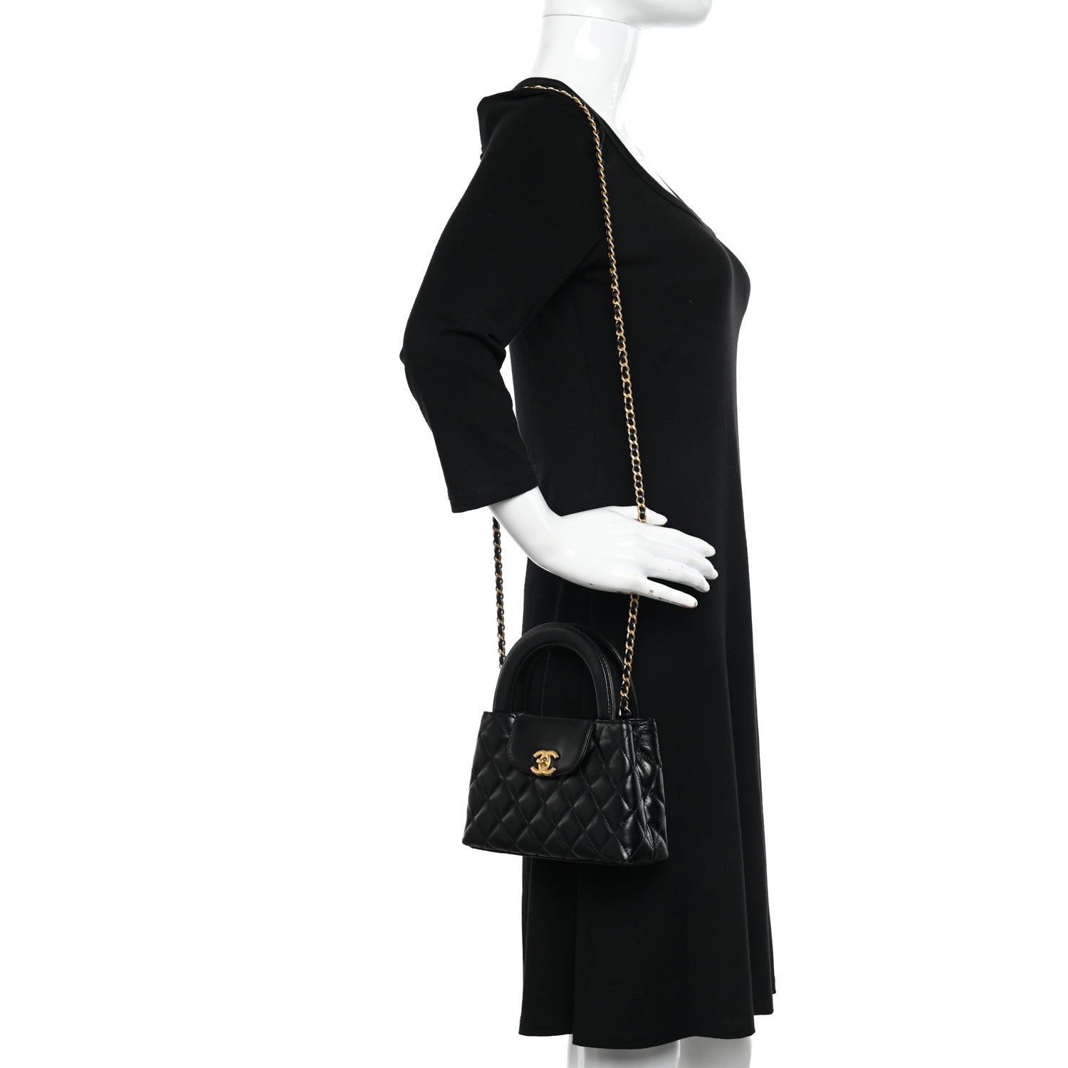 Chanel Shiny Aged Calfskin Quilted Nano Kelly Shopper Black 2 of 11