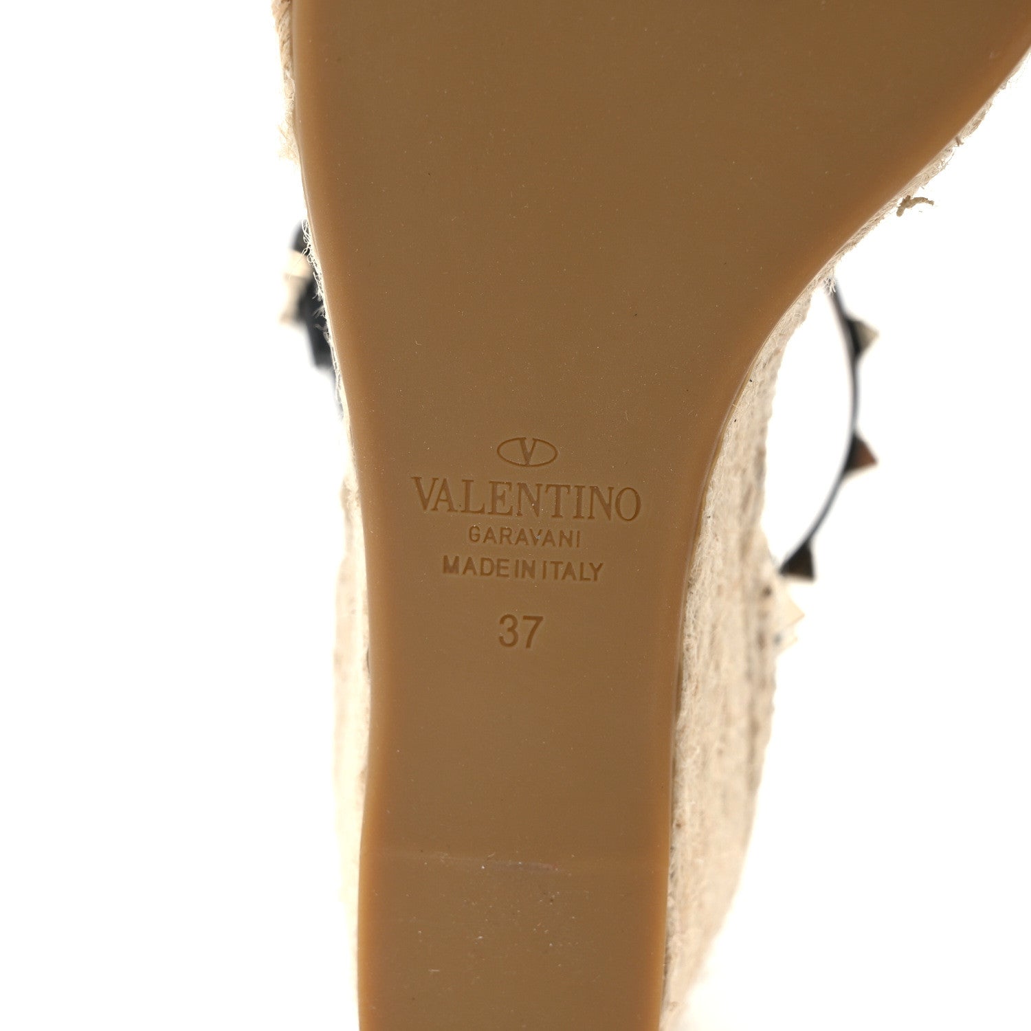 Valentino Garavani Grained Calfskin Rockstud Ankle Wrap Espadrille 15/85mm Wedges 37 Black Light Cuir 6 of 8