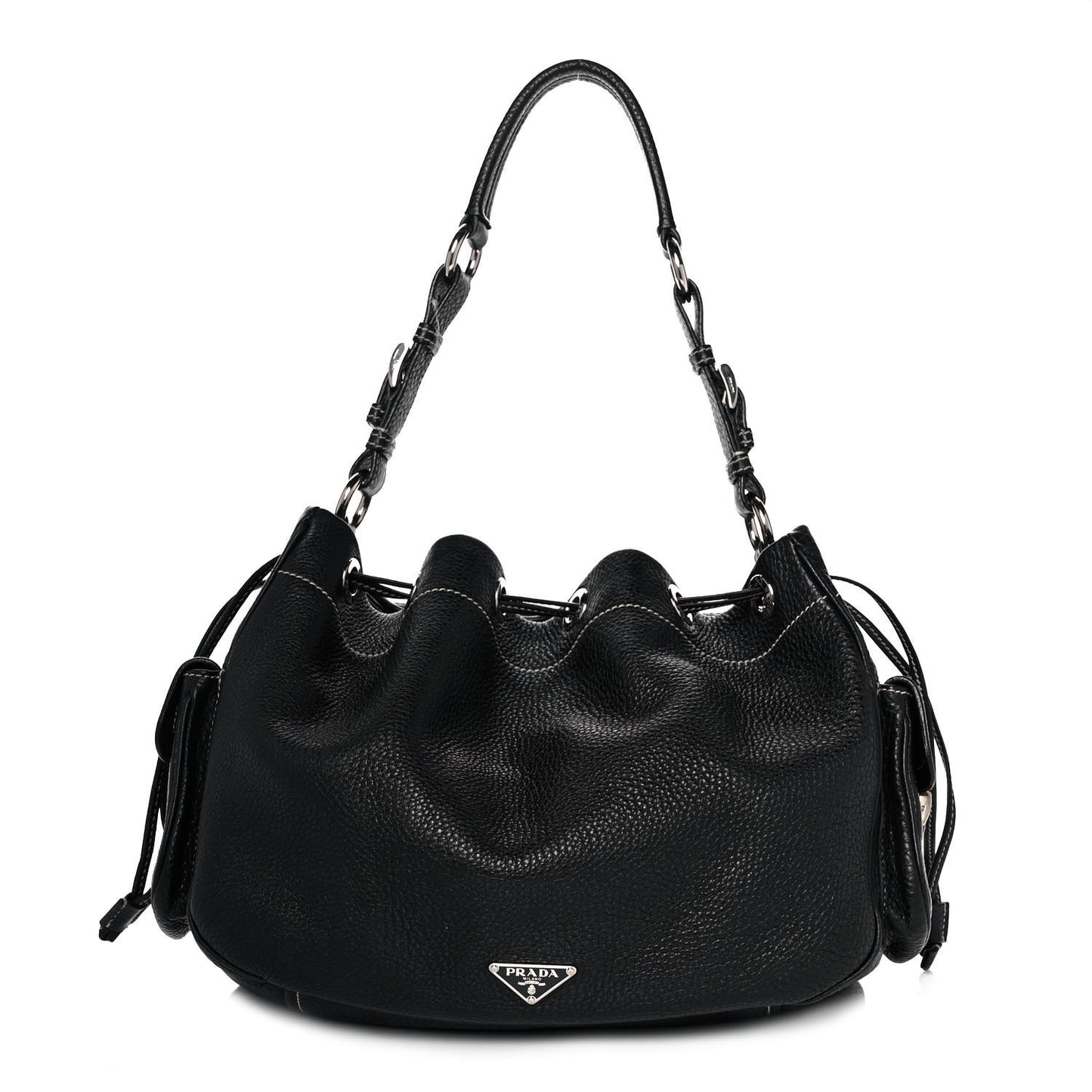 Vitello Daino Drawstring Bucket Black