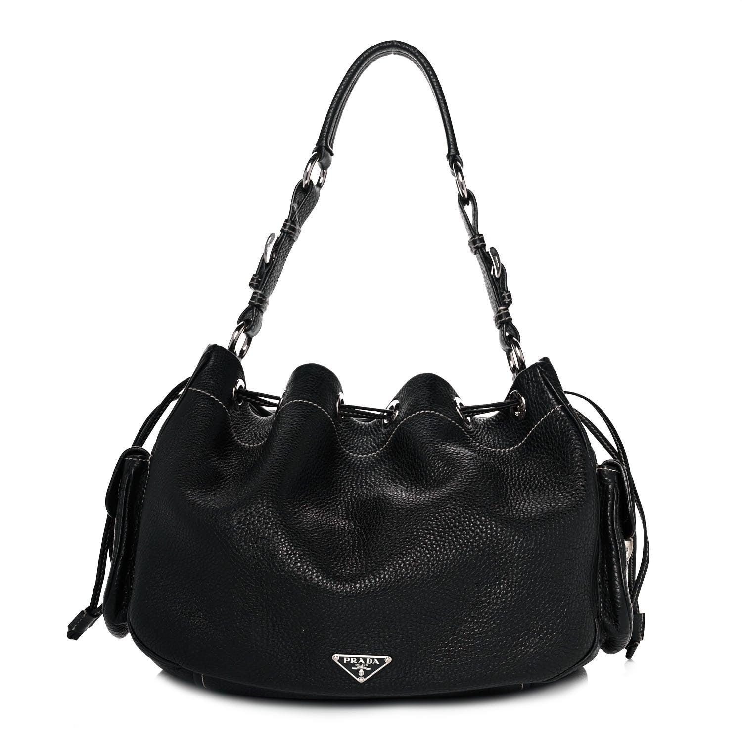 Prada Vitello Daino Drawstring Bucket Black 1 of 9