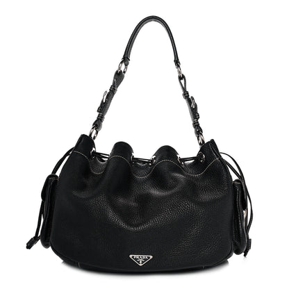 Prada Vitello Daino Drawstring Bucket Black 1 of 9
