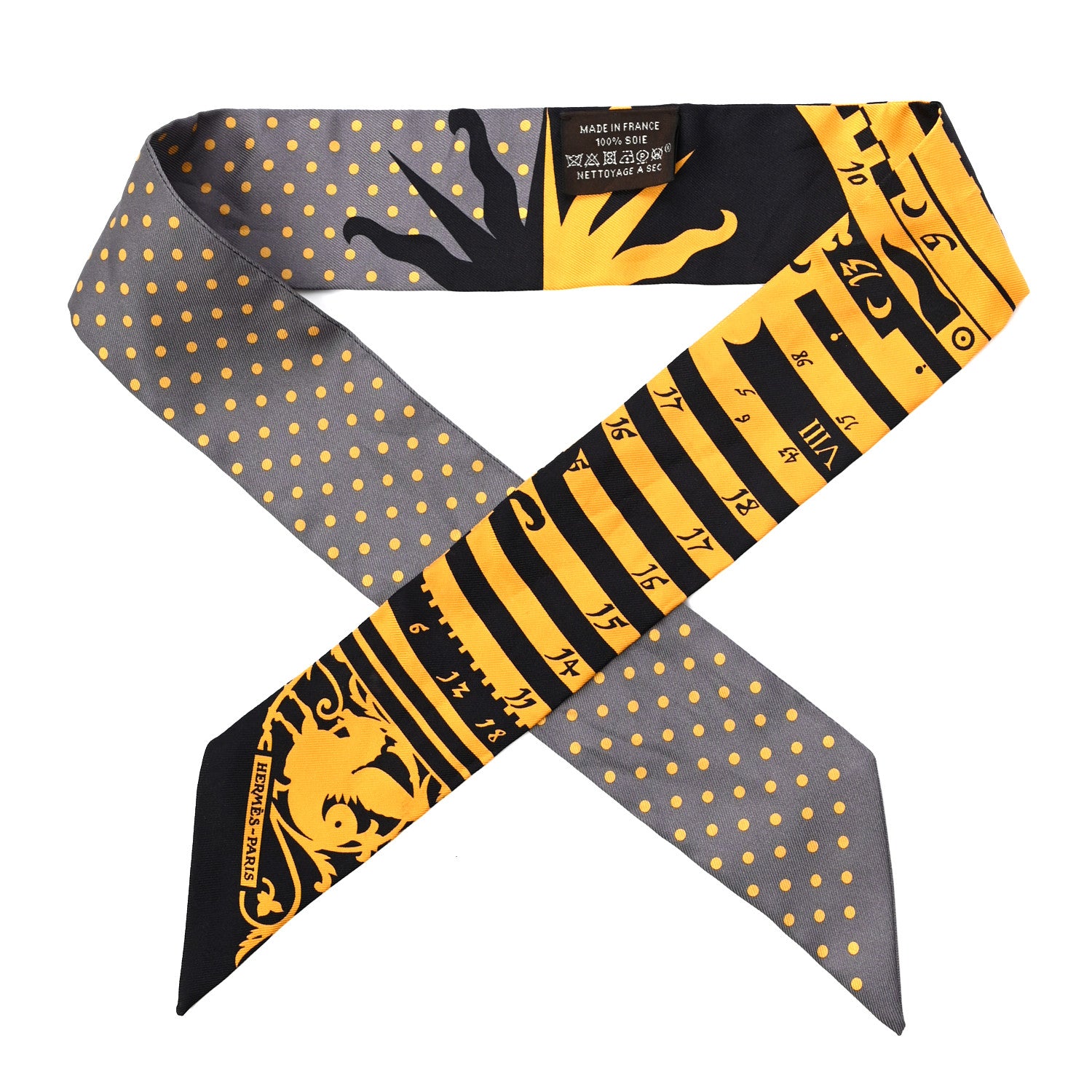 Hermes Silk Astrologie a Pois Twilly Ebene Curry Gris 1 of 4