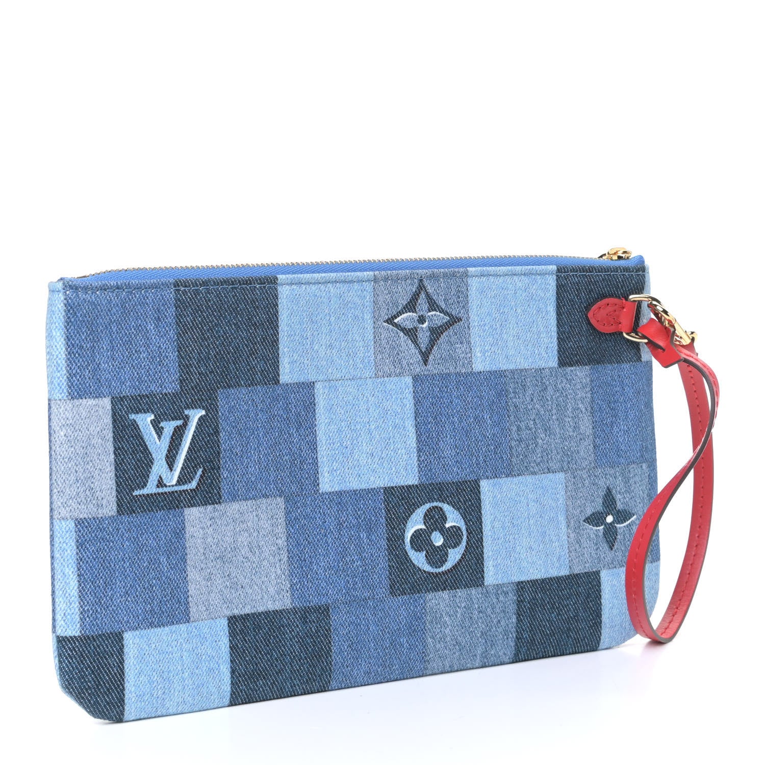Louis Vuitton Denim Damier Monogram Patchwork Neverfull MM Pochette Blue Rouge 2 of 4