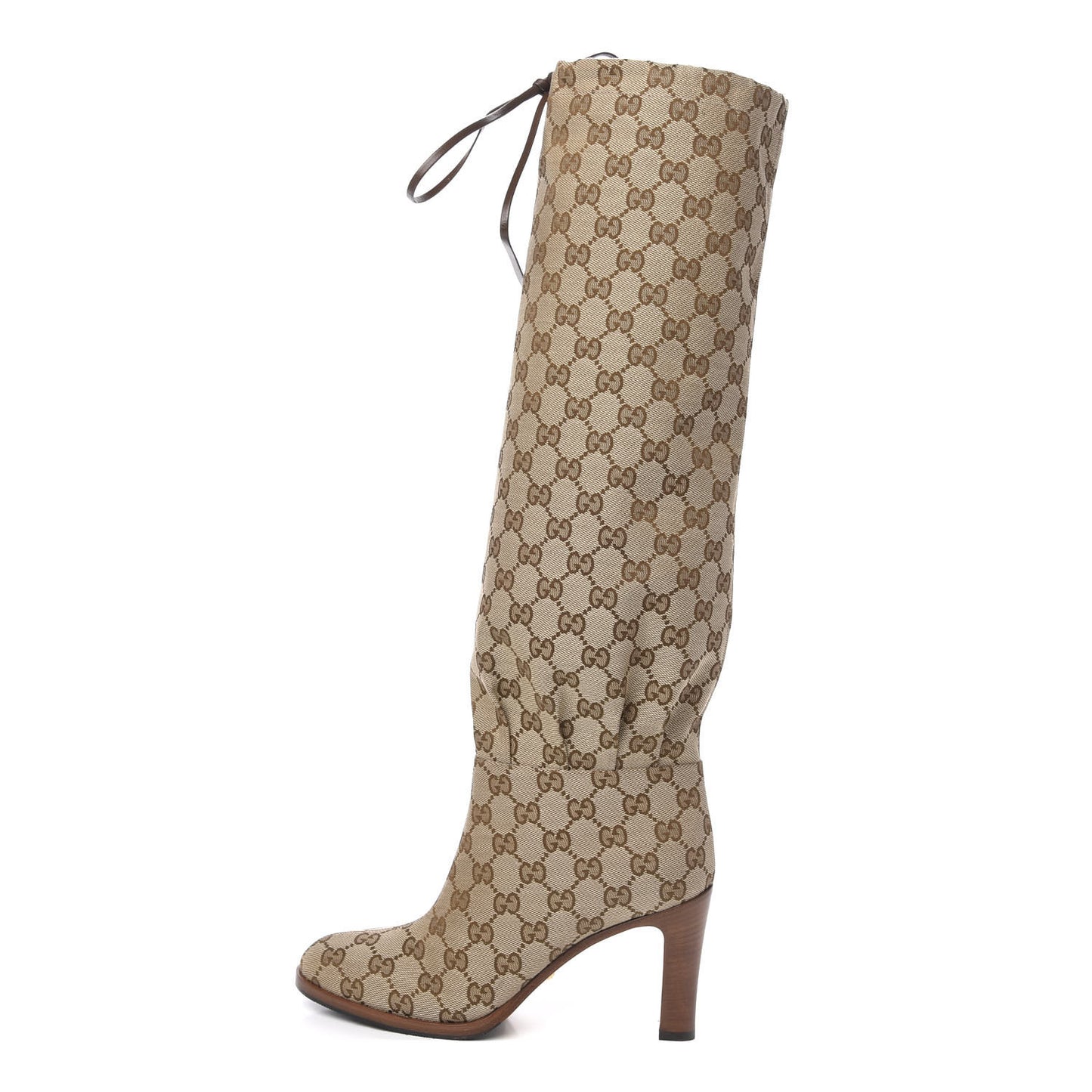 Monogram Malaga Kid Lisa Mid Heel Boots 37 Beige Ebony