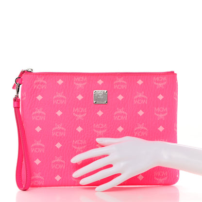 MCM Visetos Wristlet Zip Pouch Neon Pink 2 of 8