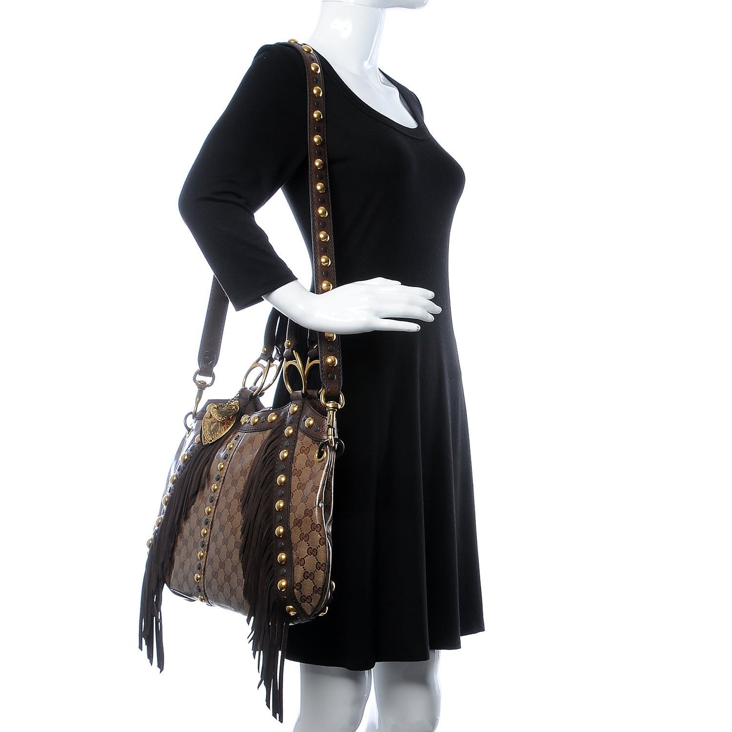 Crystal Monogram Fringe Babouska Satchel Brown