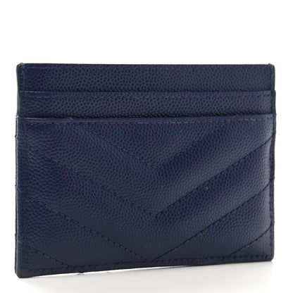 Saint Laurent Grain De Poudre Matelasse Chevron Monogram Credit Card Case Navy 3 of 10