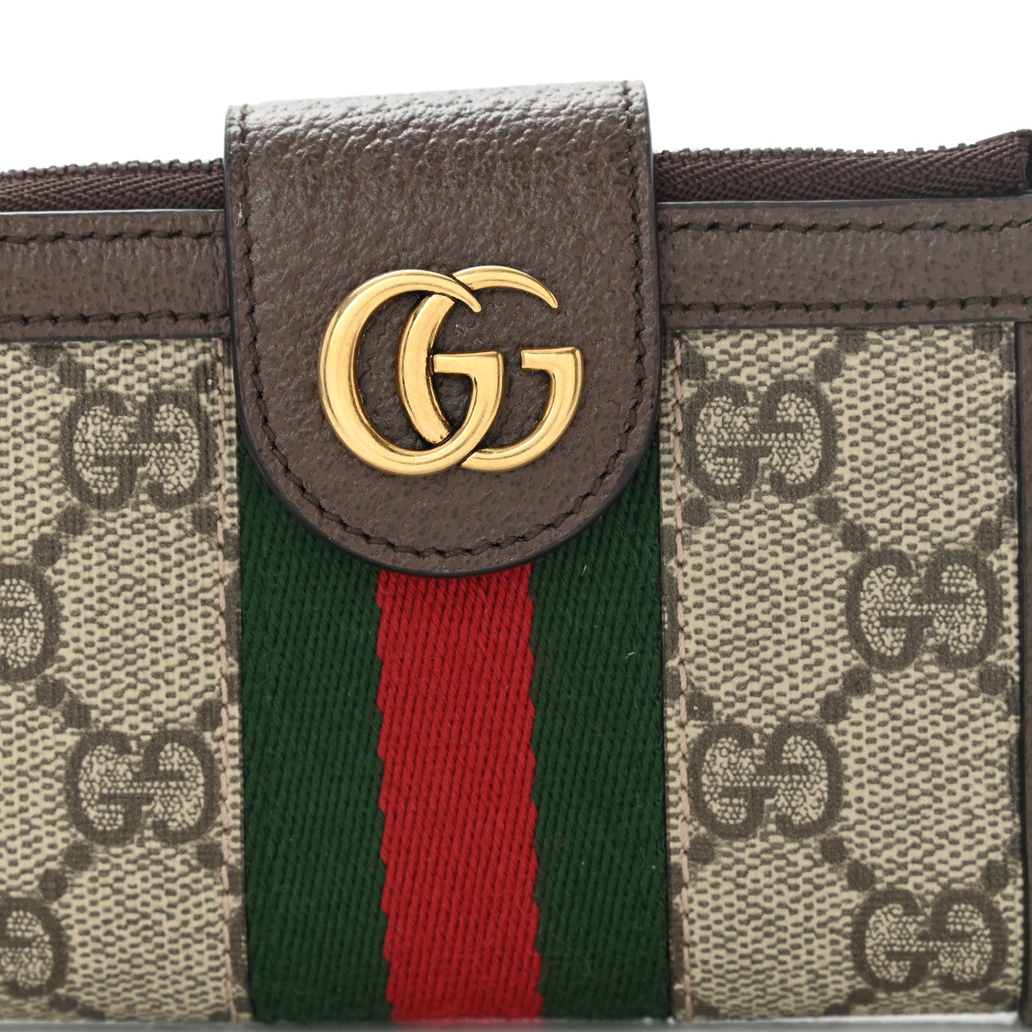 Gucci GG Supreme Monogram Textured Dollar Calfskin Web Ophidia Overlay Zip Around Card Case Wallet Beige Ebony New Acero 6 of 8