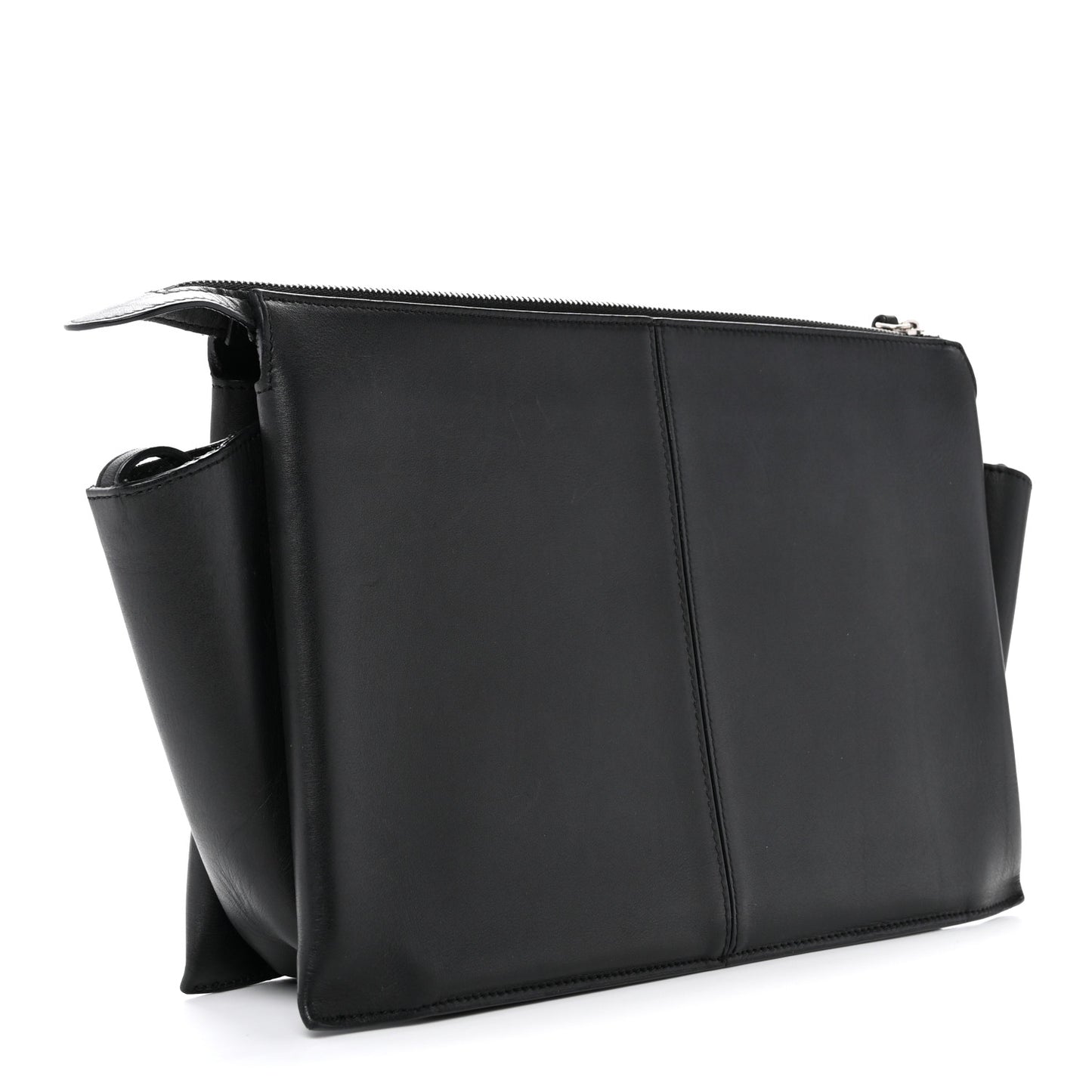 Smooth Calfskin Tri-Fold Clutch on Chain Black