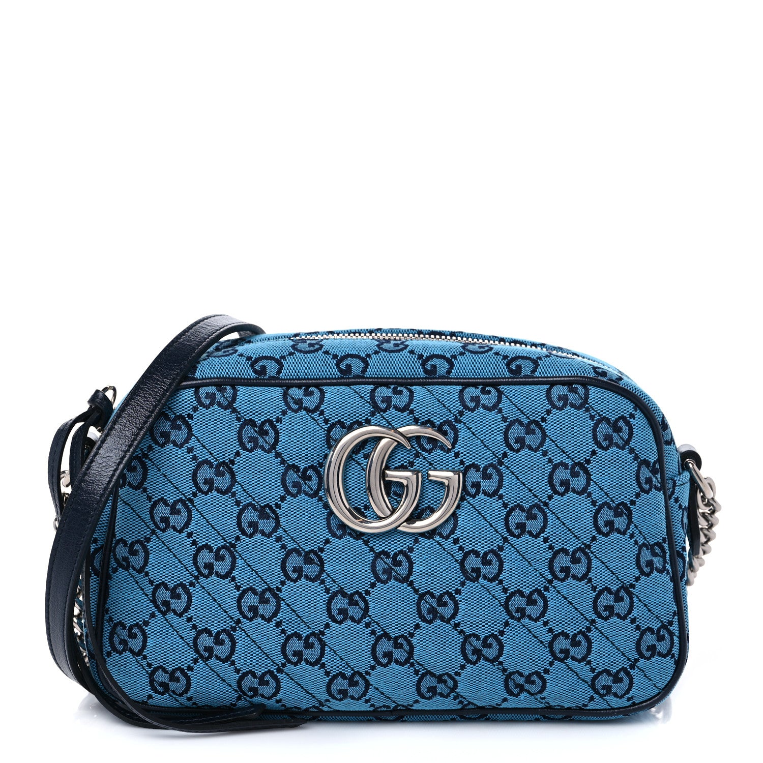Gucci Monogram Multicolor Matelasse Diagonal Small GG Marmont Chain Shoulder Bag Light Blue 1 of 8