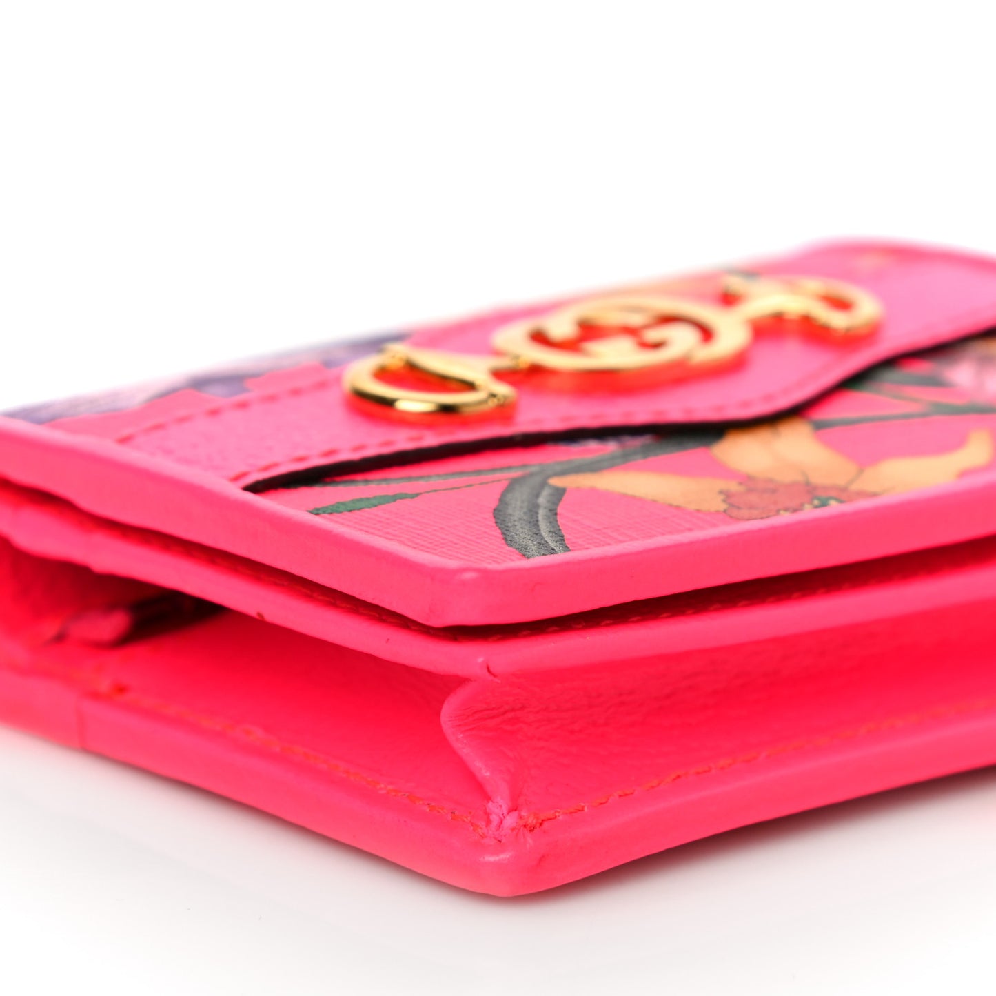 Calfskin Flora Print Zumi Card Case Fuxia Fluo