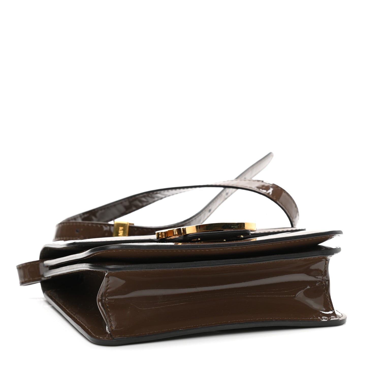 Vitello Vernice Mou Karligraphy Crossbody Bag Ebano