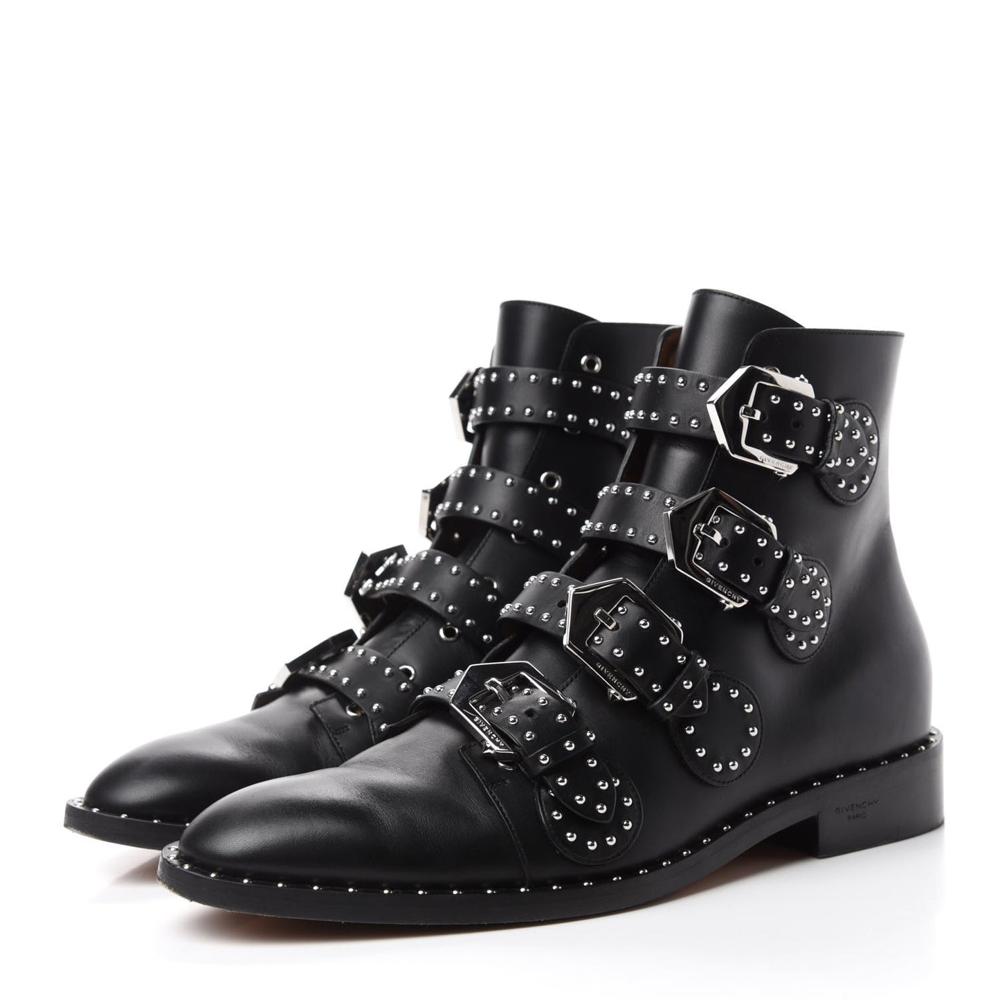 Calfskin Studded Prue Buckle Bootie 39.5 Black