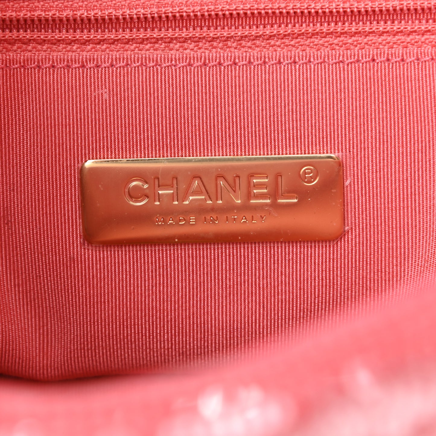 Sequin Quilted Medium Chanel 19 Flap Coral