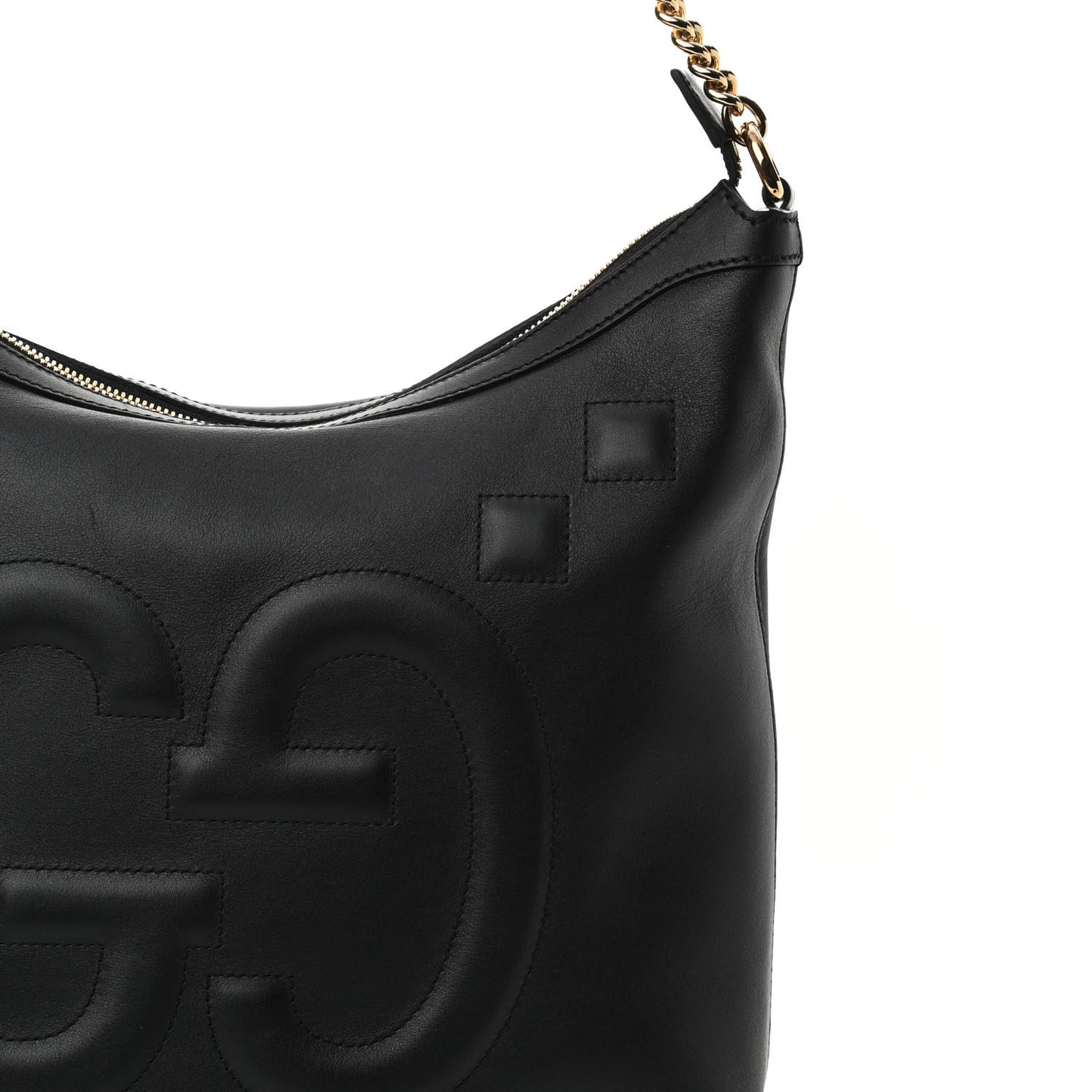 Apollo Calfskin GG Dadini Embroidered Chain Hobo Black