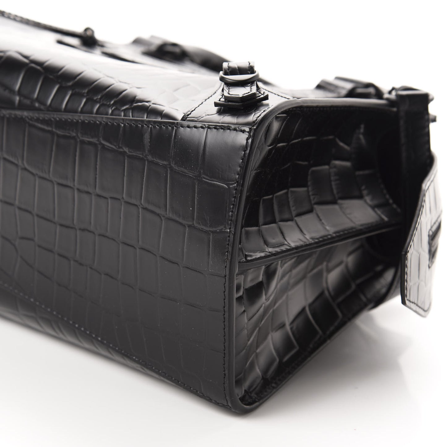 Semi Shiny Calfskin Crocodile Embossed Neo Classic Black Hardware S City Black