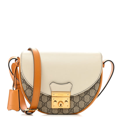 Gucci GG Supreme Monogram Calfskin Small Padlock Messenger Shoulder Bag Beige Mystic White Sun Oil 1 of 8
