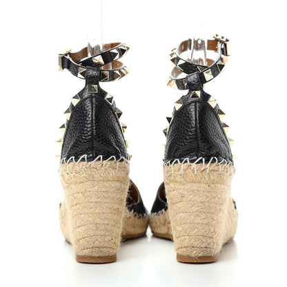 Valentino Garavani Grained Calfskin Rockstud Ankle Wrap Espadrille 15/85mm Wedges 36 Black Light Cuir 7 of 10