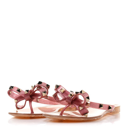 Valentino Garavani PVC Jelly Glitter Rockstud Bow Thong Sandals 35 Pink 3 of 7